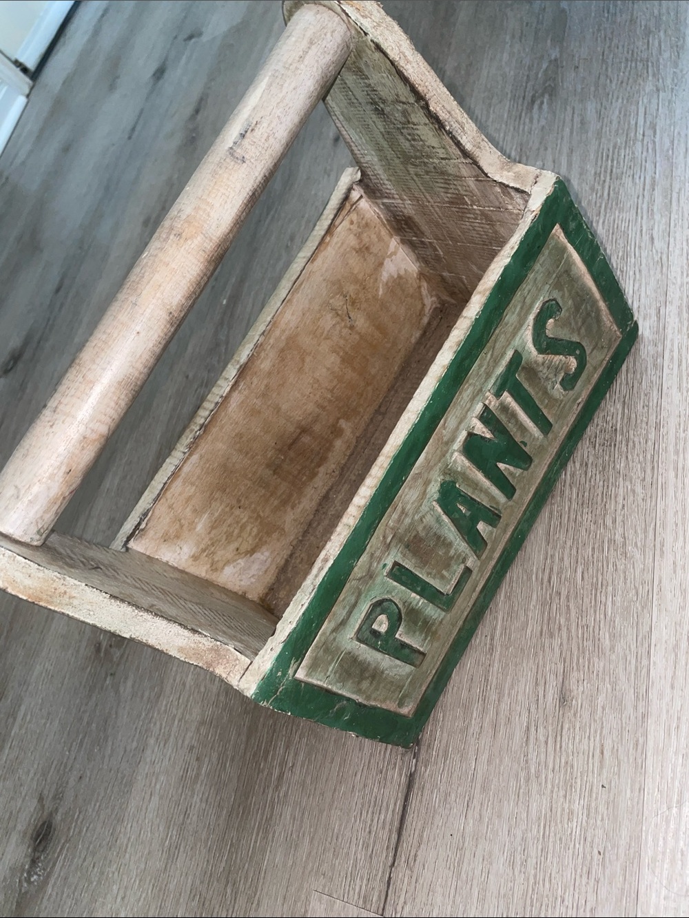 Vintage Wooden 'Plants' Caddy - Green and Off White | Real Heavy Wood
